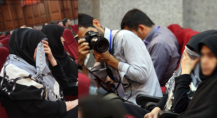 فرار از دوربین و سماجت عکاس در دادگاه رسیدگی به اختلاس بیمه. (مهر/ فارس)